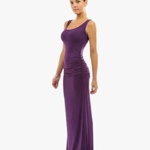 Patty Boutik Purple Ruched Maxi Dress S NWT Bodycon Scoop Neck Side Slit Sexy